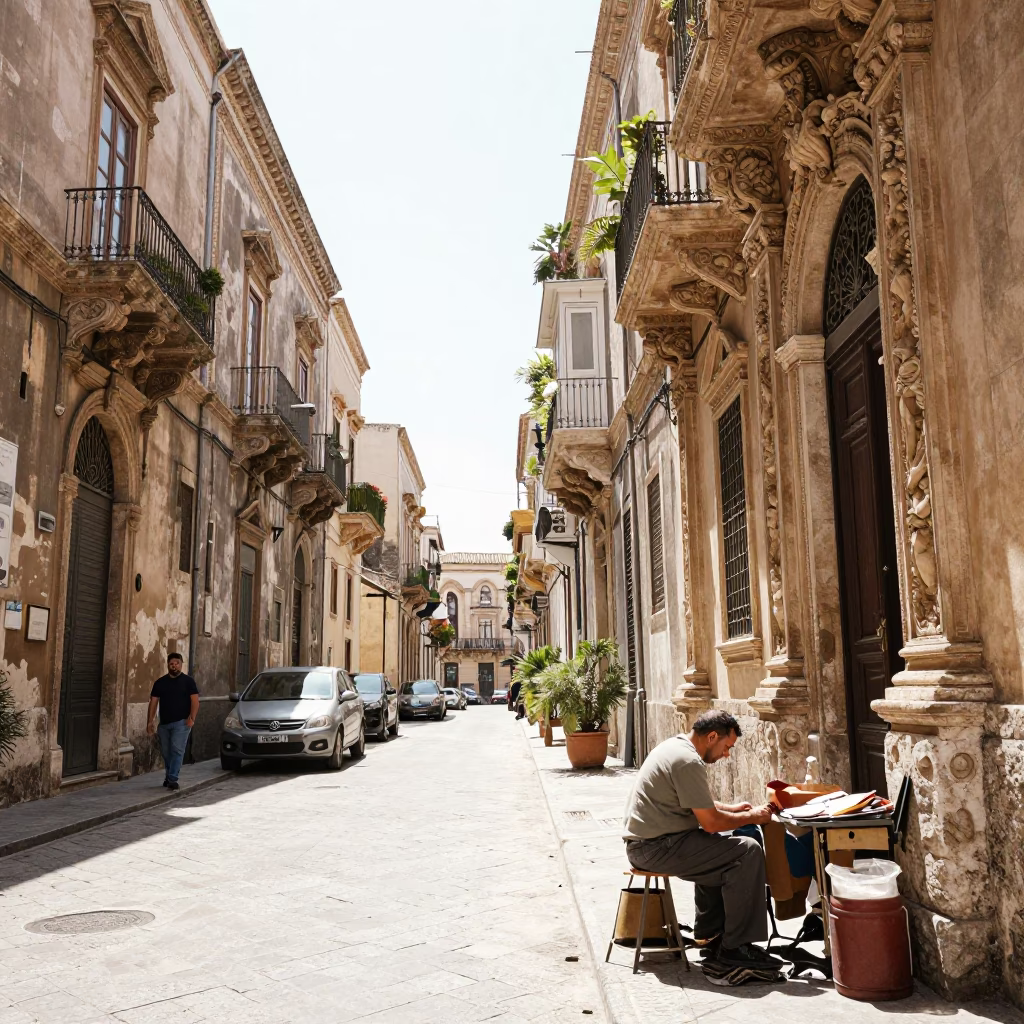 The Flat Glare Of Noon Light on Street Scene in Palermo in in Palermo, Italy