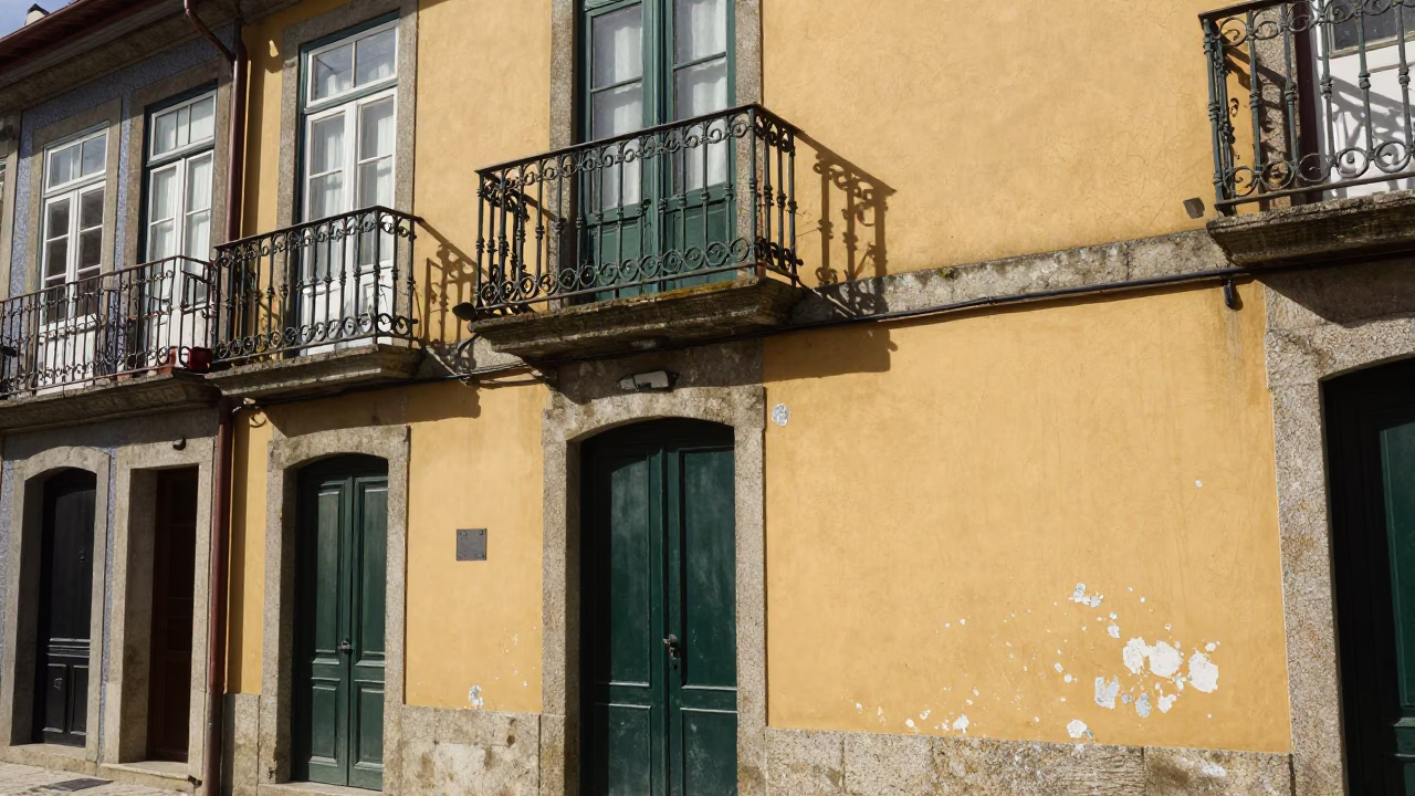 The Flat Glare Of Noon Light on Street Scene in Porto in in Porto, Portugal