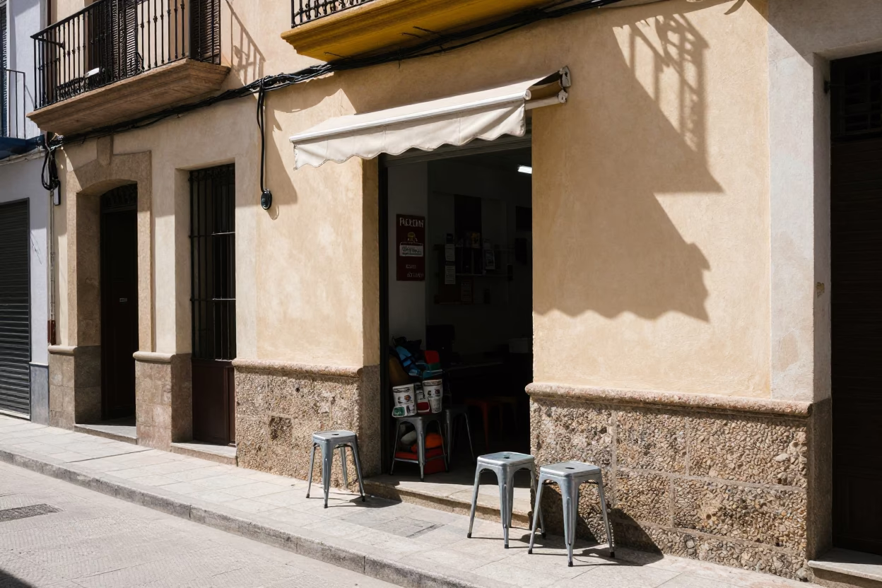 The Flat Glare Of Noon Light on Street Scene in Valencia in in Valencia, Spain