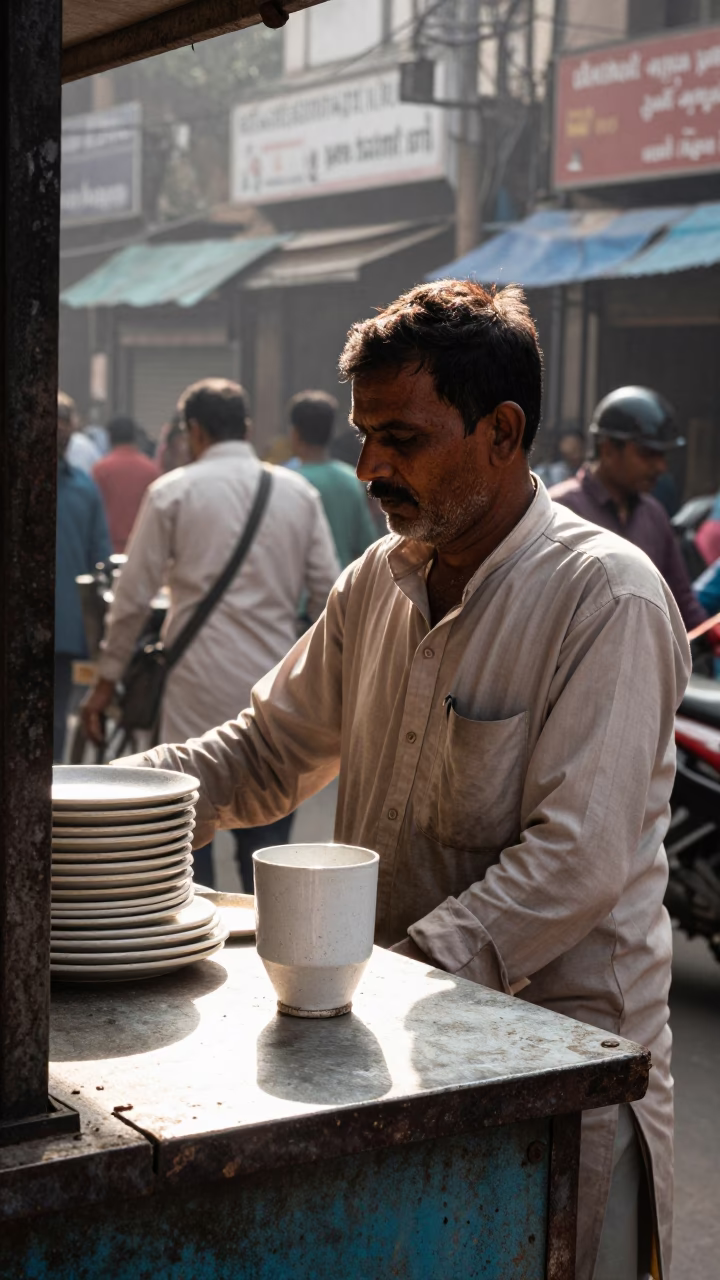 The Flat Glare Of Noon Light on Street Stall in Delhi in in Delhi, India