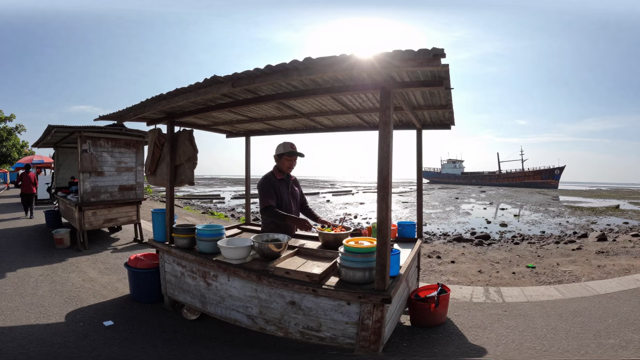 The Flat Glare Of Noon Light on Street Vendor in Denpasar in in Denpasar, Indonesia