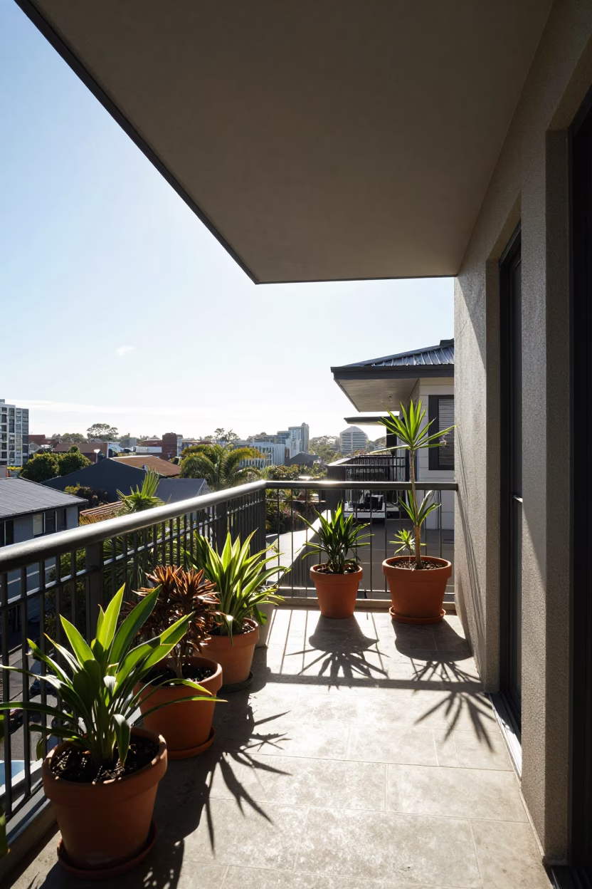 The Flat Glare Of Noon Light on Sunlit Balcony in Sydney in in Sydney, New South Wales, Australia