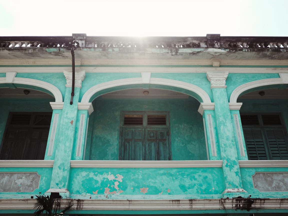 The Flat Glare Of Noon Light on Turquoise Paint in Phuket in in Phuket, Thailand