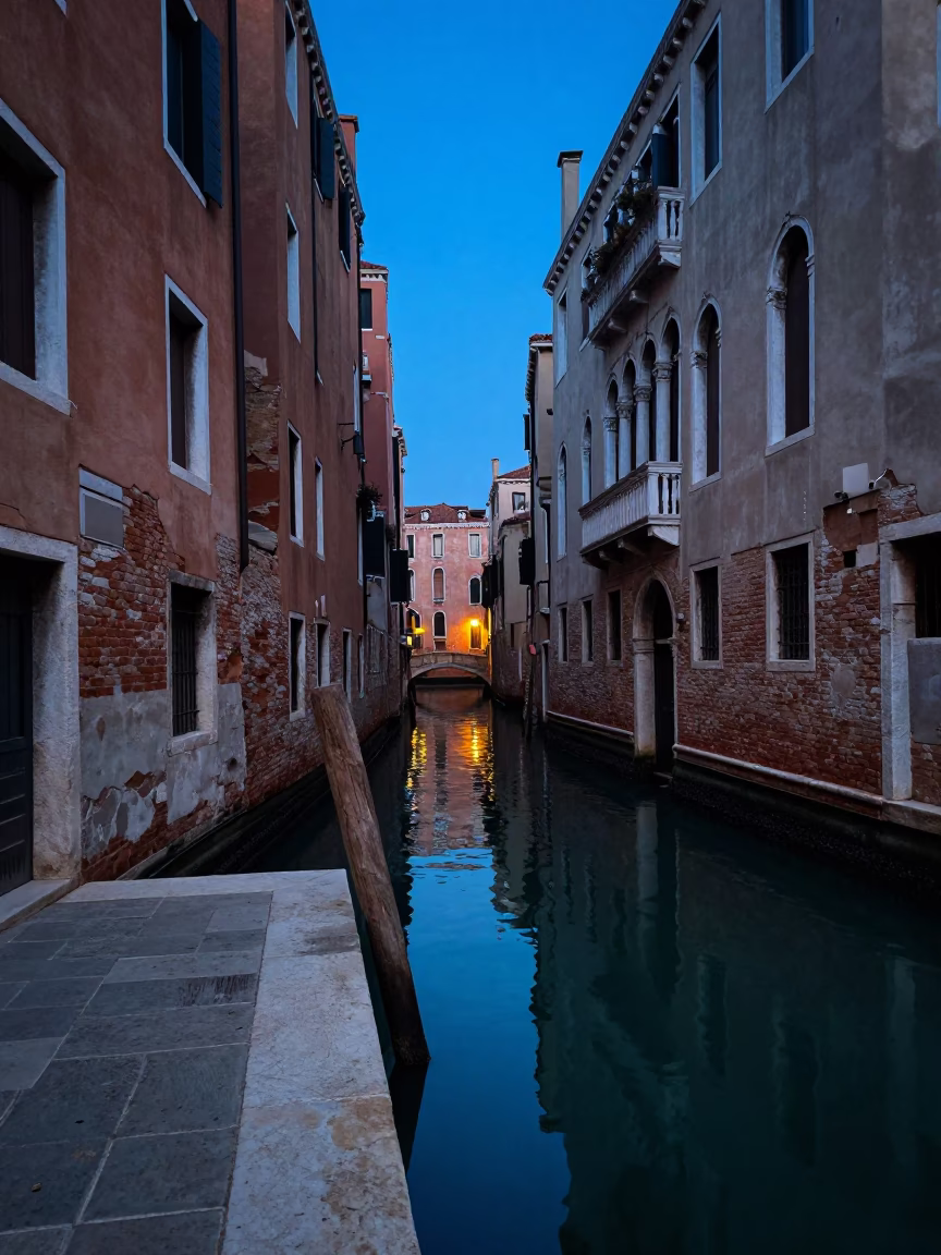 The Last Blue Light Of Evening on Canal Scene in Venice in in Venice, Italy