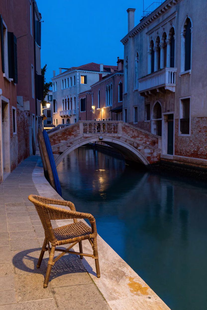 The Last Blue Light Of Evening on Canal Water in Venice in in Venice, Italy