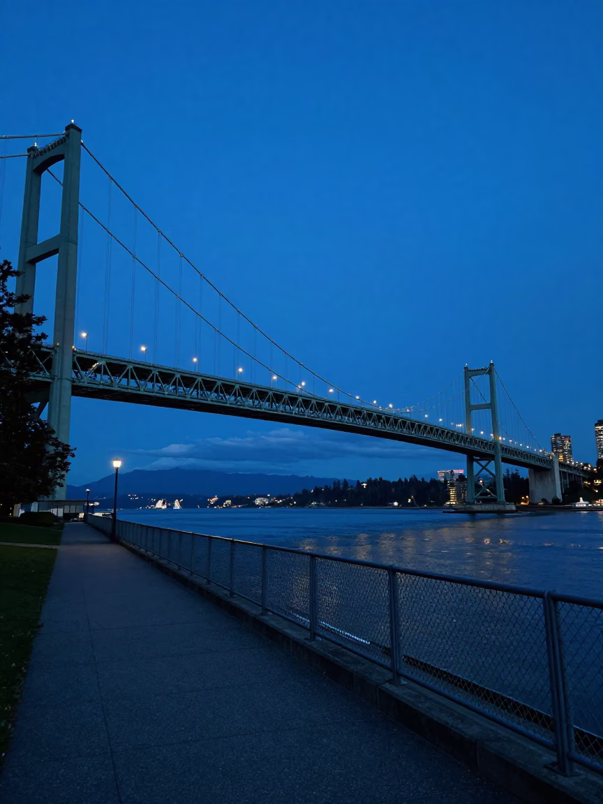 The Last Blue Light Of Evening on Evening Walkway in Vancouver in in Vancouver, British Columbia, Canada