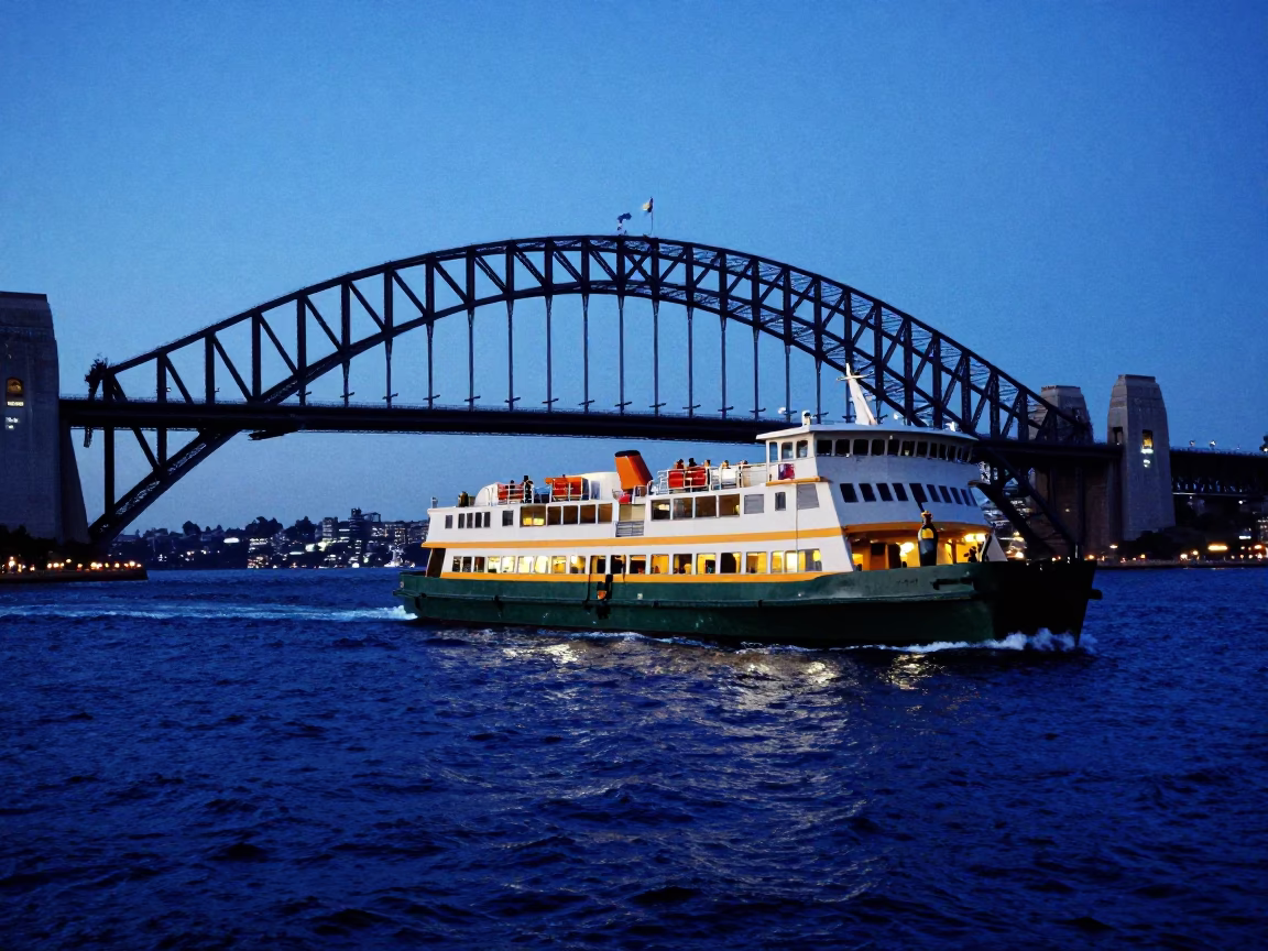 The Last Blue Light Of Evening on Ferry Departing in Sydney in in Sydney, New South Wales, Australia