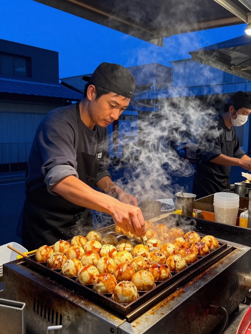 The Last Blue Light Of Evening on Food Scene in Fukuoka in in Fukuoka, Japan