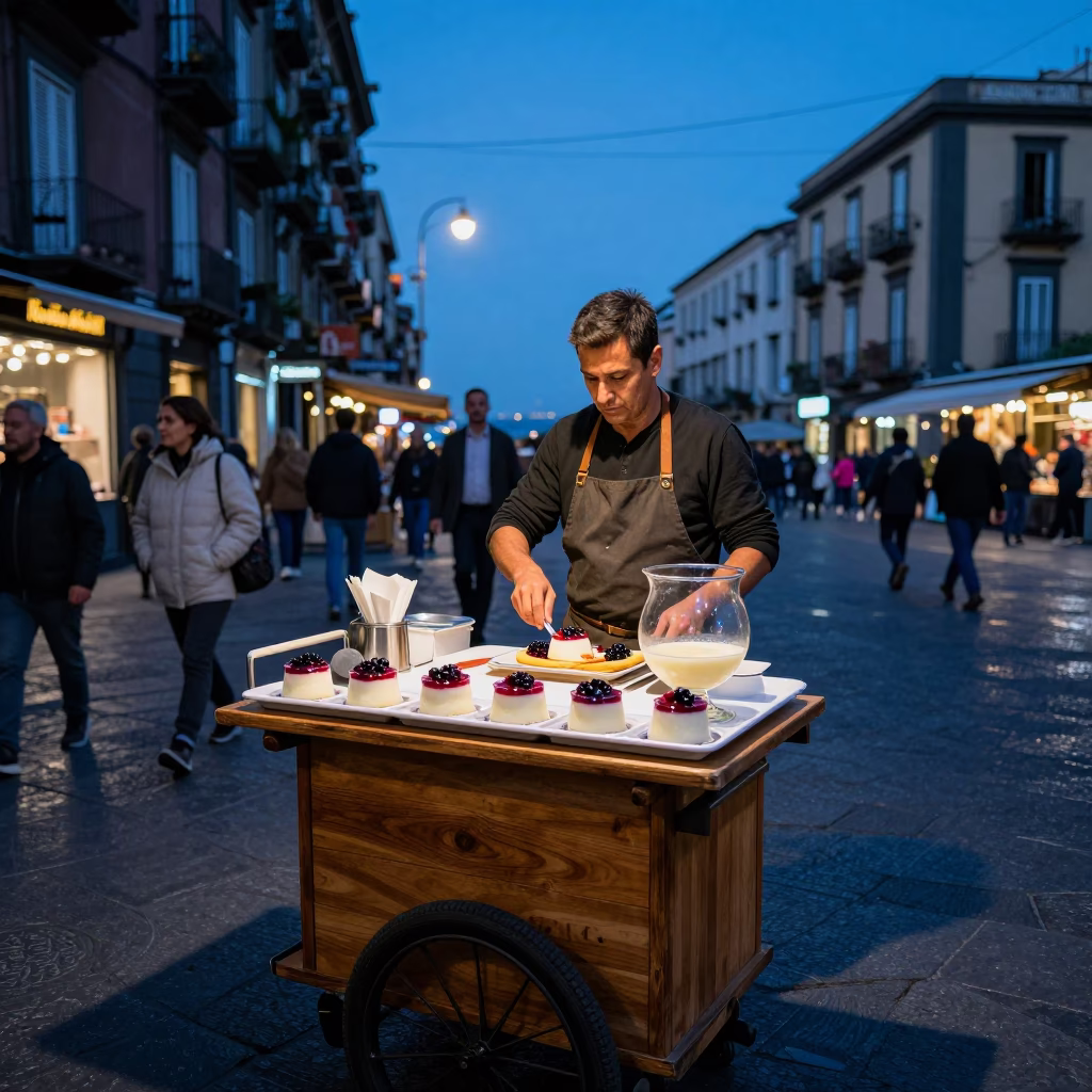 The Last Blue Light Of Evening on Food Scene in Naples in in Naples, Italy