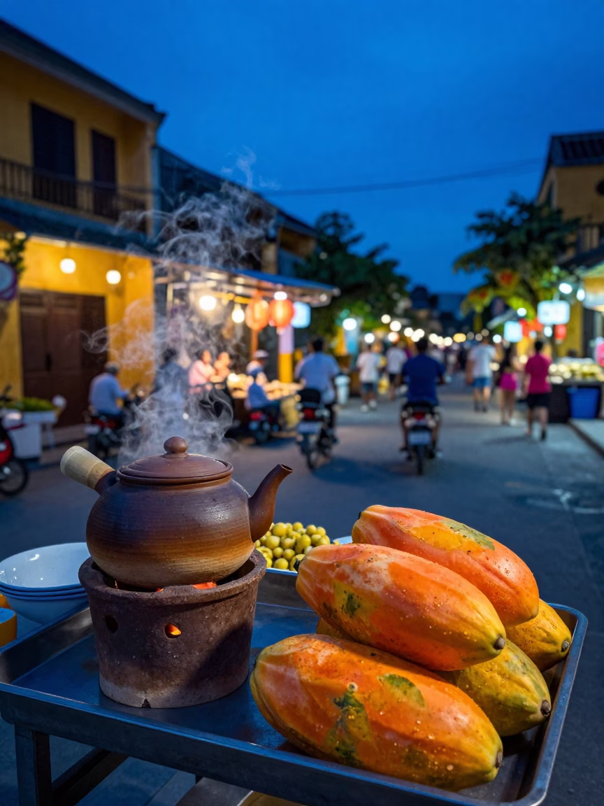 The Last Blue Light Of Evening on Food Stall in Hoi An in in Hoi An, Vietnam