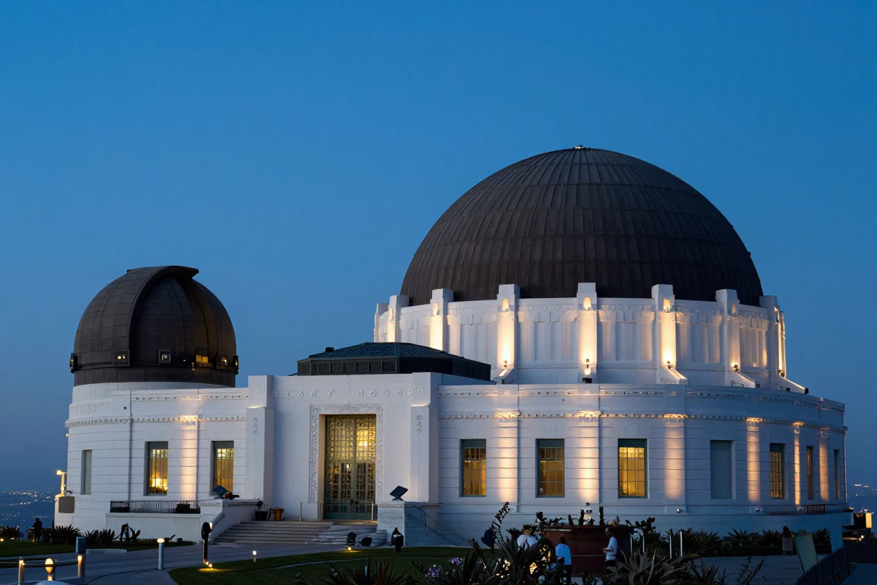 The Last Blue Light Of Evening on Griffith Observatory Hilltop in Los Angeles in in Los Angeles, California, United States