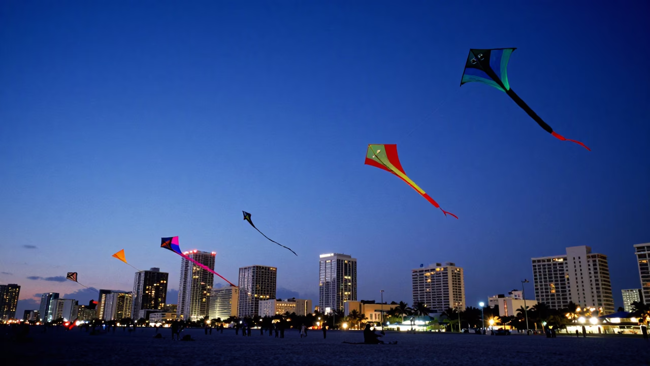 The Last Blue Light Of Evening on Kite Festival in Miami in in Miami, Florida, United States