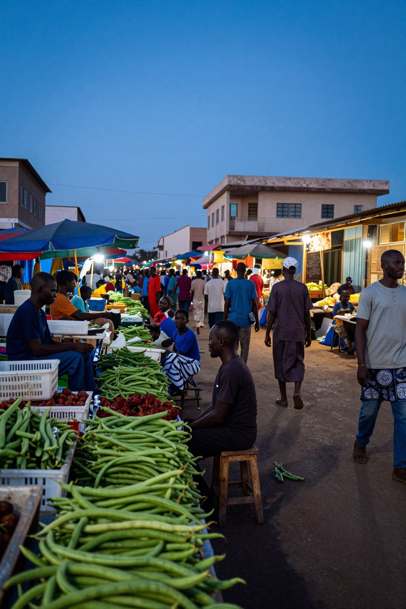 The Last Blue Light Of Evening on Market Evening in Dakar in in Dakar, Senegal