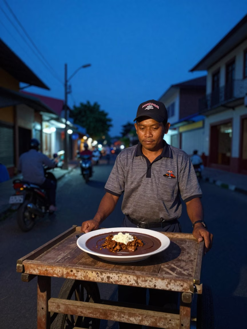 The Last Blue Light Of Evening on Mole Poblano in Yogyakarta in in Yogyakarta, Indonesia