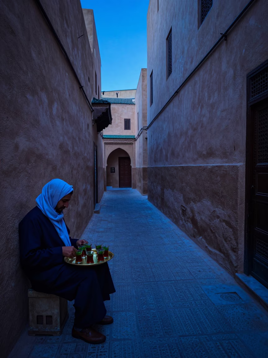 The Last Blue Light Of Evening on Scarf Detail in Fez in in Fez, Morocco