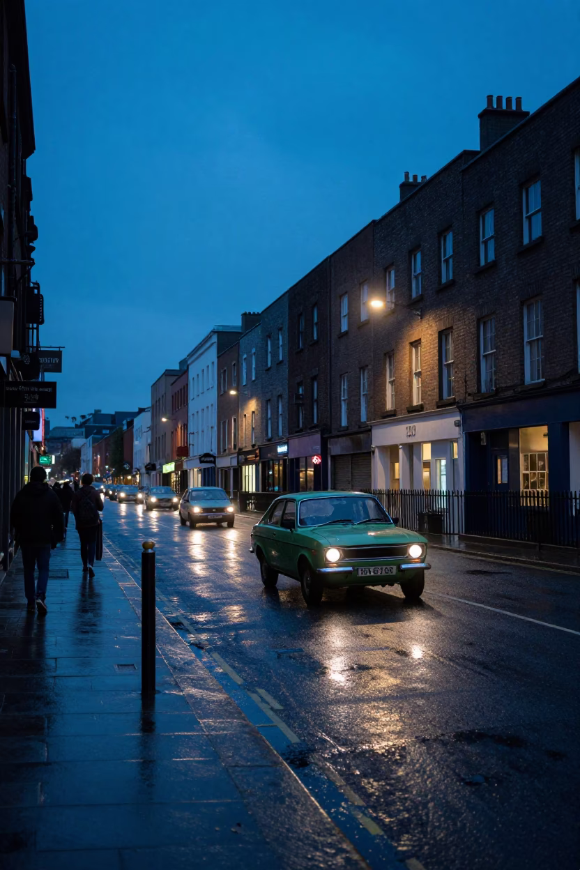 The Last Blue Light Of Evening on Street Corner in Dublin in in Dublin, Ireland