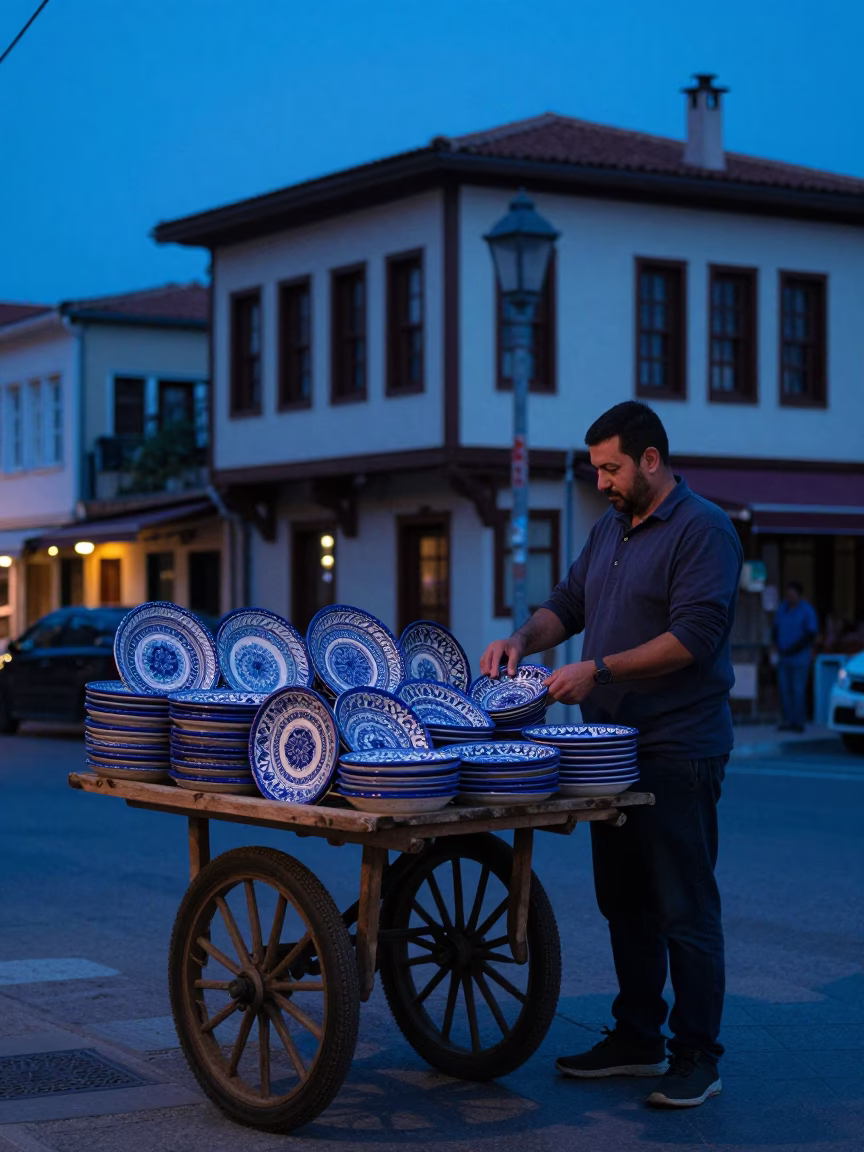 The Last Blue Light Of Evening on Street Corner in Izmir in in Izmir, Turkey