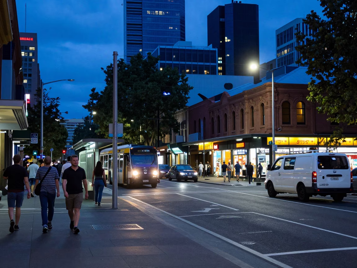 The Last Blue Light Of Evening on Street Corner in Melbourne in in Melbourne, Victoria, Australia