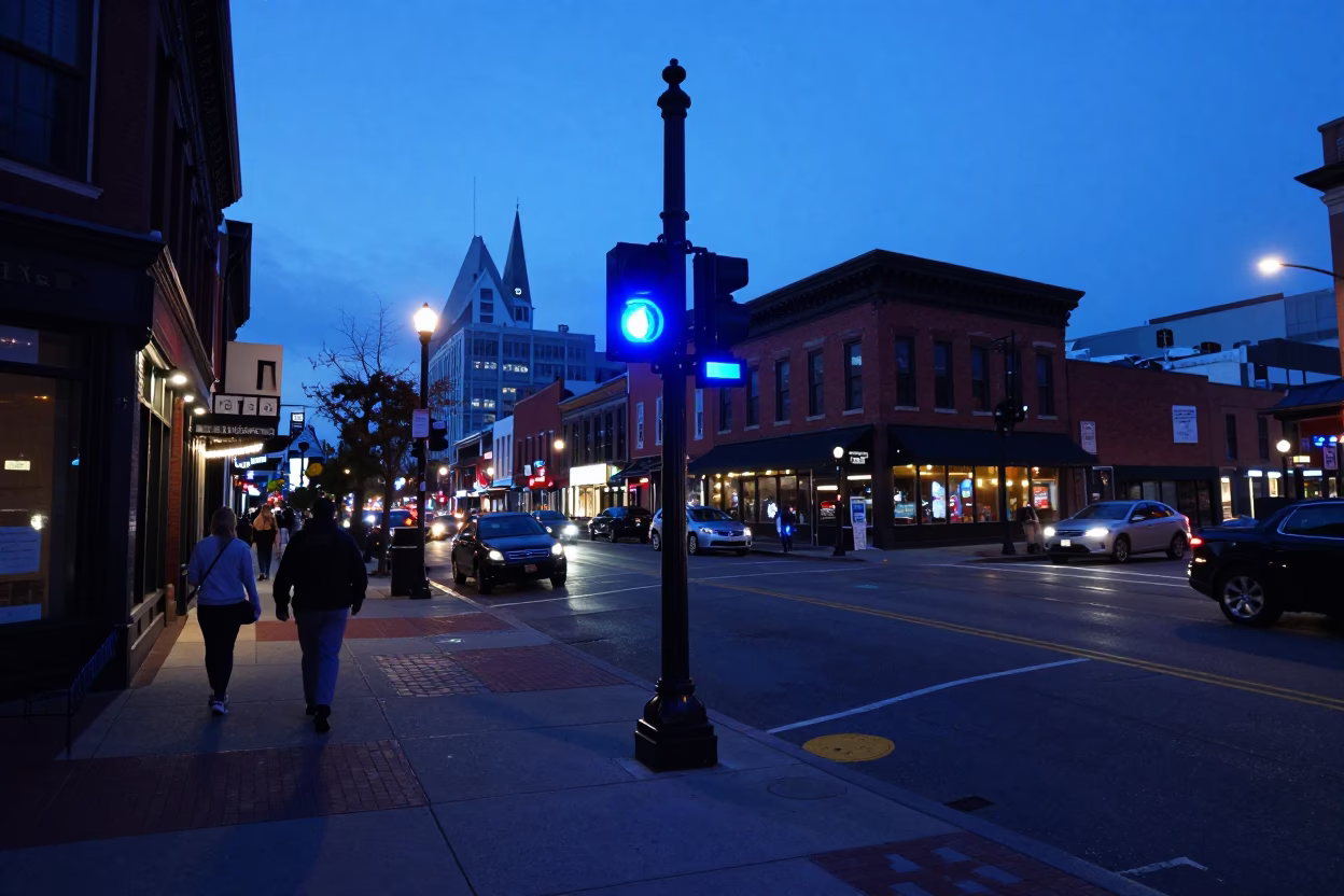 The Last Blue Light Of Evening on Street Corner in Nashville in in Nashville, Tennessee, United States