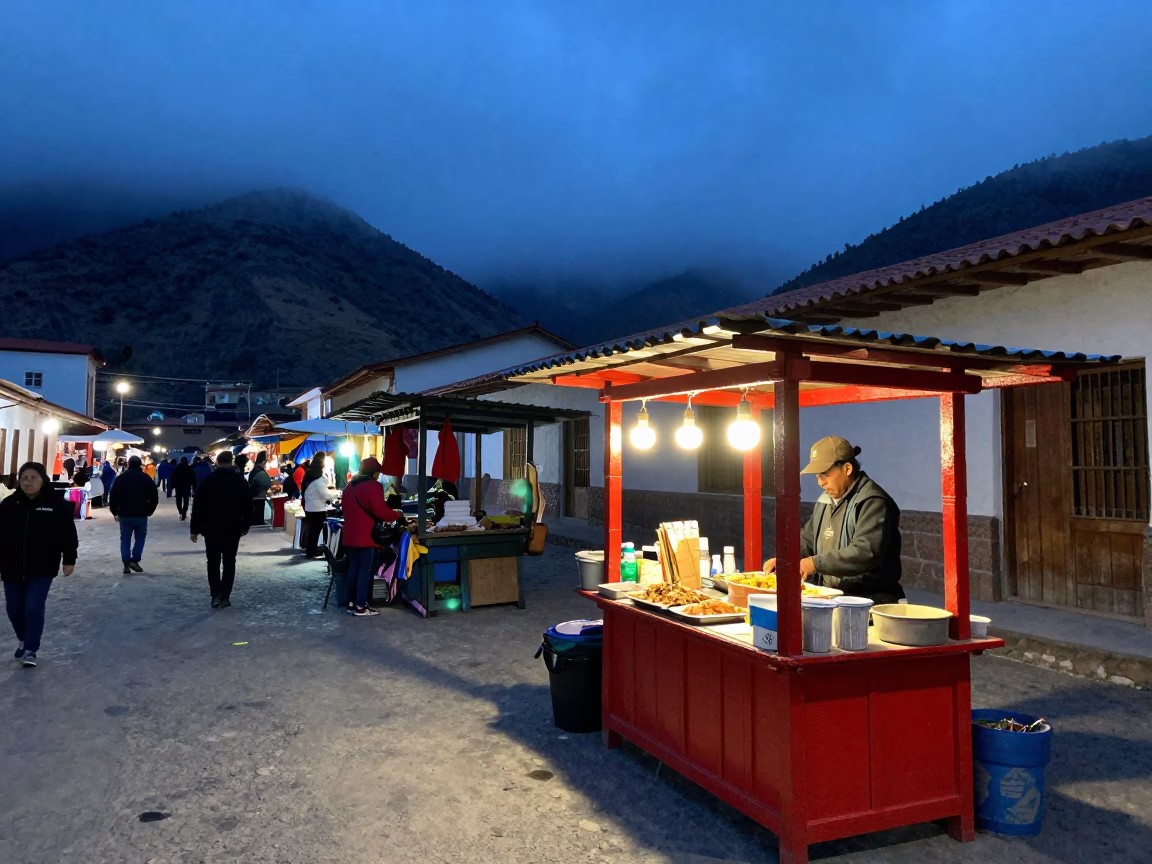 The Last Blue Light Of Evening on Street Market in La Paz in in La Paz, Bolivia