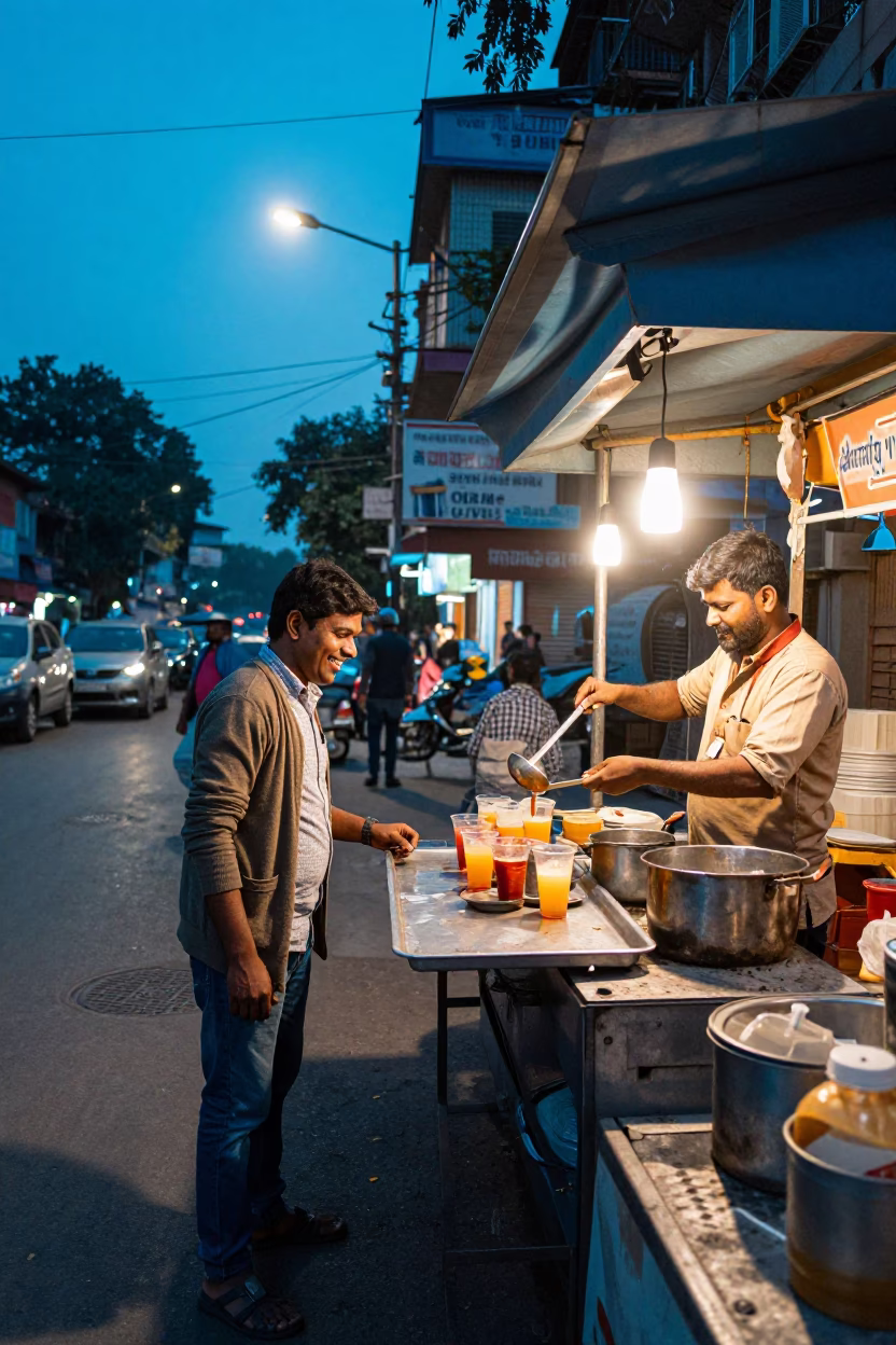 The Last Blue Light Of Evening on Street Scene in Delhi in in Delhi, India