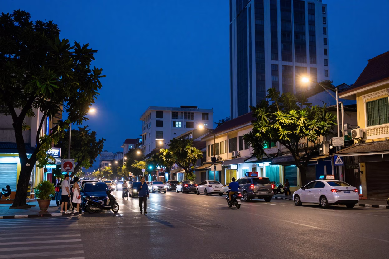 The Last Blue Light Of Evening on Street Scene in Ho Chi Minh City in in Ho Chi Minh City, Vietnam
