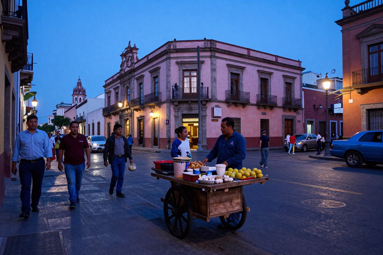 The Last Blue Light Of Evening on Street Scene in Mexico City in in Mexico City, Mexico