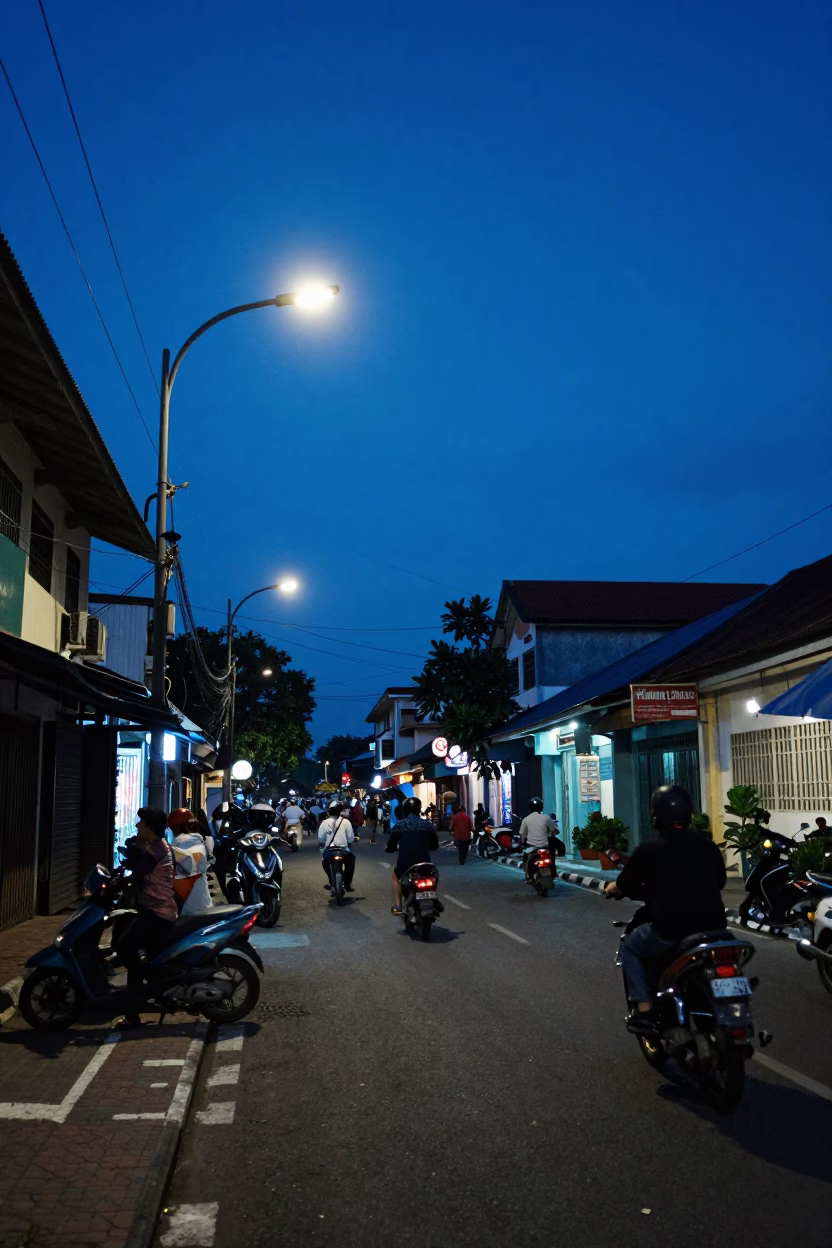 The Last Blue Light Of Evening on Street Scene in Yogyakarta in in Yogyakarta, Indonesia