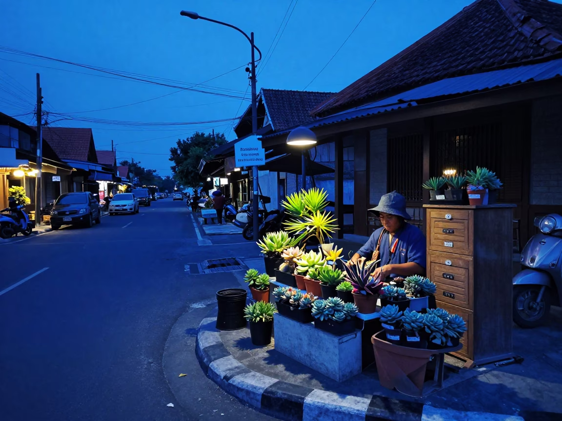 The Last Blue Light Of Evening on Twilight Scene in Yogyakarta in in Yogyakarta, Indonesia