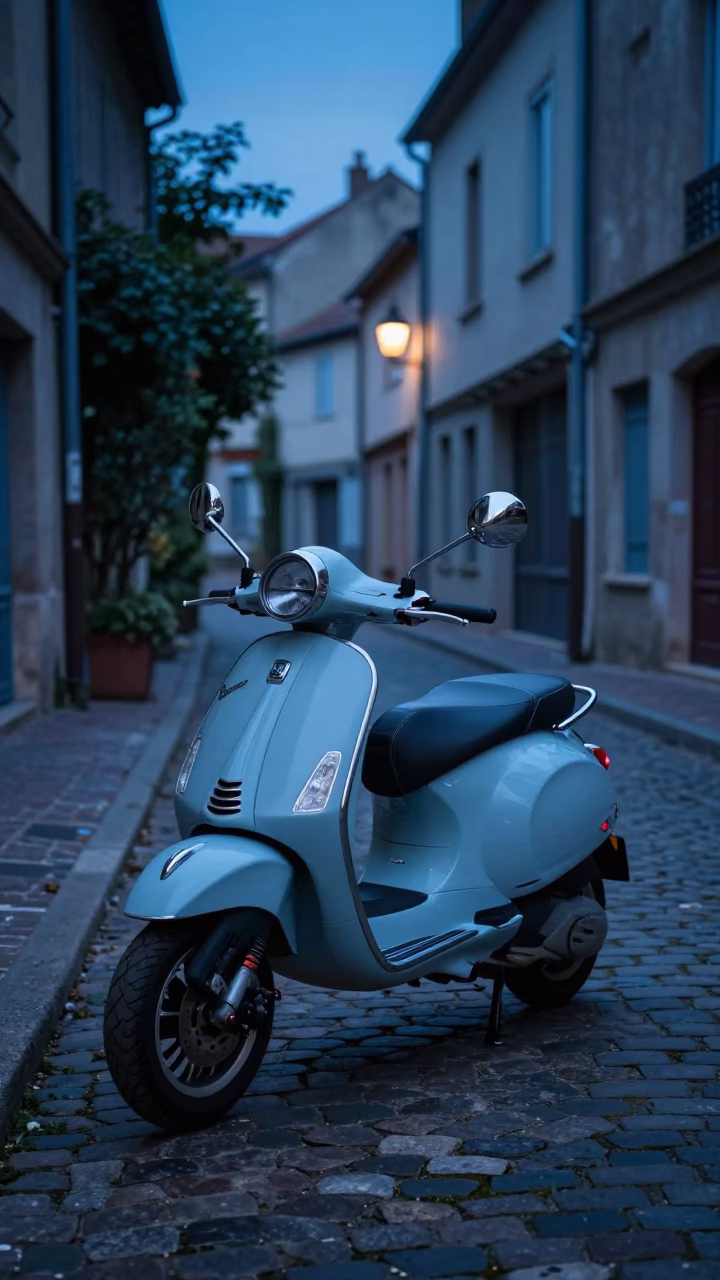 The Last Blue Light Of Evening on Vespa Parked in Nice in in Nice, France