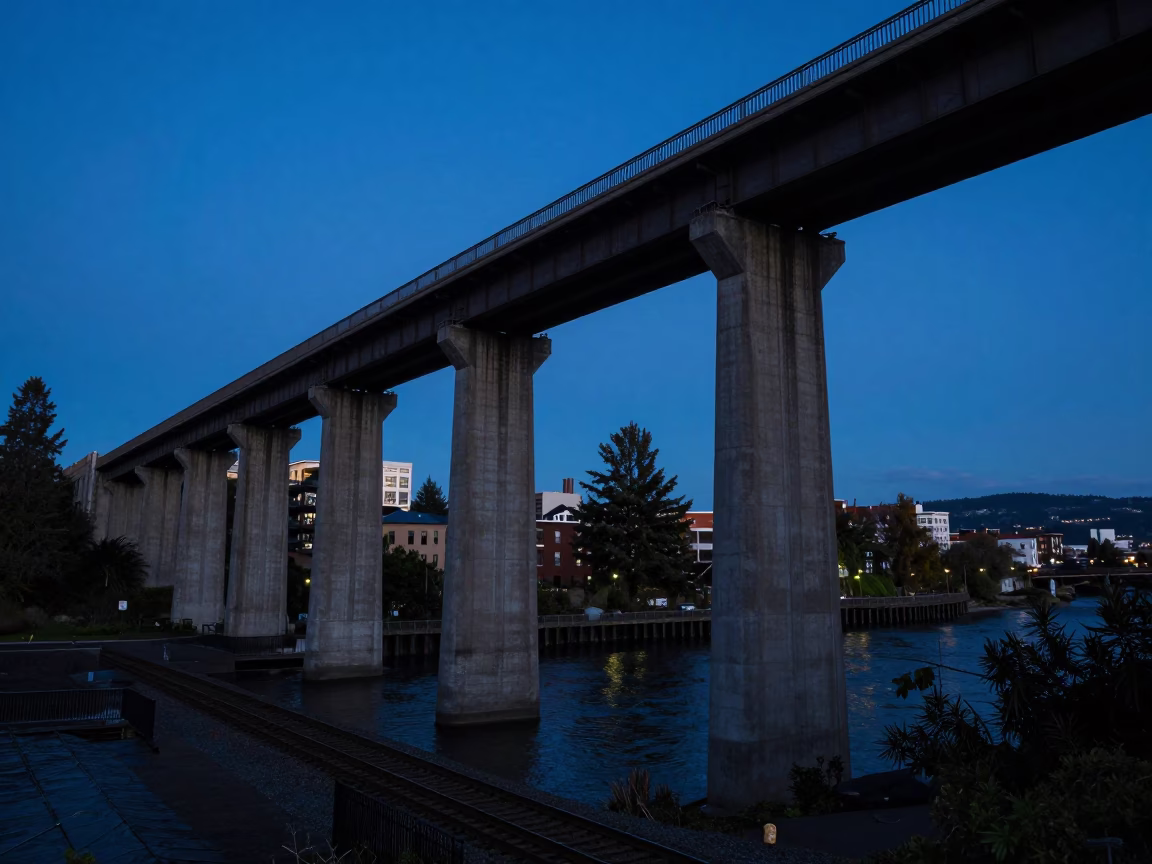 The Last Blue Light Of Evening on Viaduct Scene in Portland in in Portland, Oregon, United States