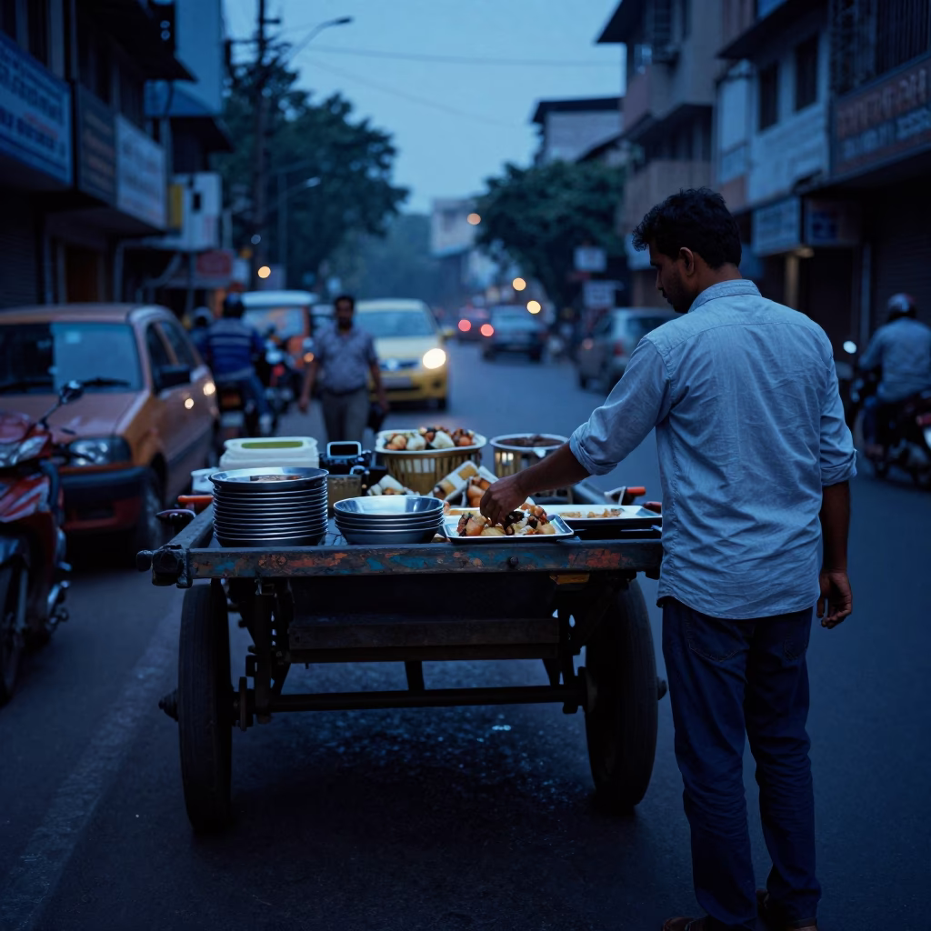 The Last Blue Light Of Evening on Wooden Cart in Delhi in in Delhi, India