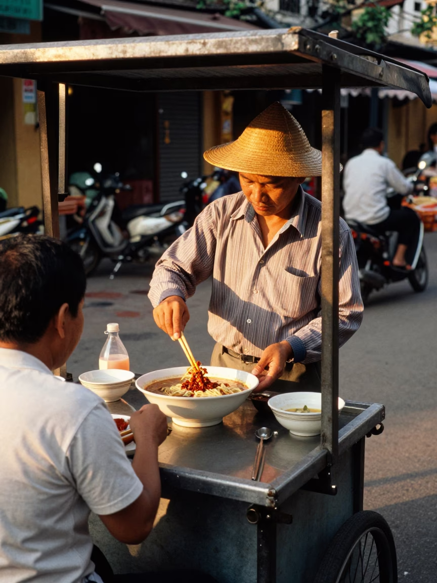 The Late Afternoon Light on Bibim Guksu in Hanoi in in Hanoi, Vietnam