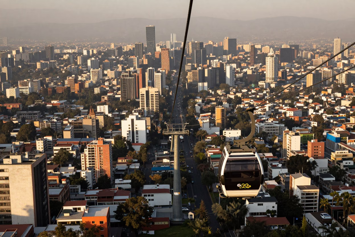 The Late Afternoon Light on Car View in Mexico City in in Mexico City, Mexico