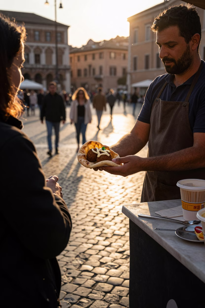 The Late Afternoon Light on Fresh Falafel in Rome in in Rome, Italy