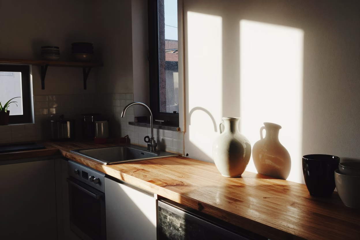 The Late Afternoon Light on Kitchen Interior in Buenos Aires in in Buenos Aires, Argentina