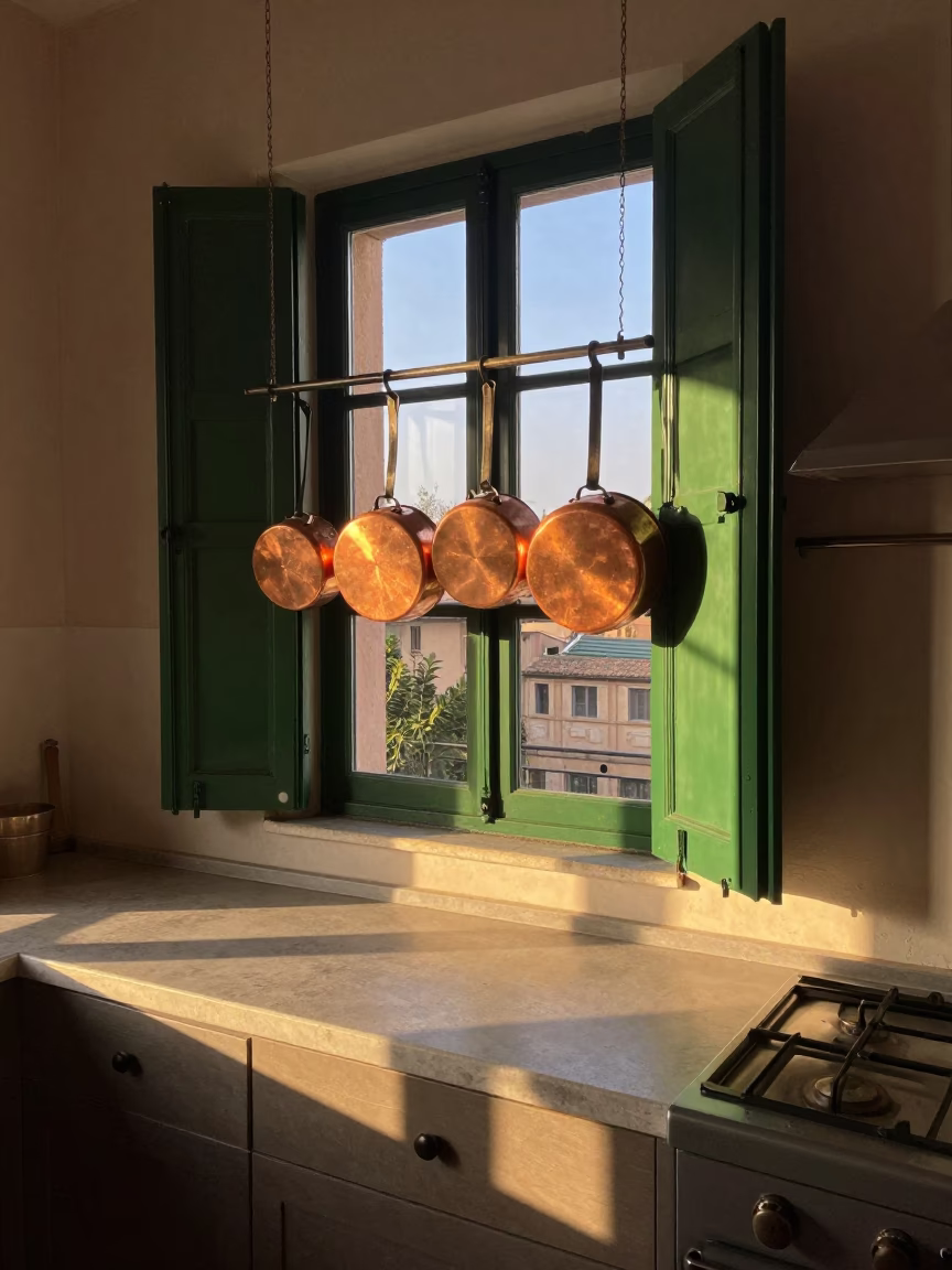 The Late Afternoon Light on Kitchen Interior in Rome in in Rome, Italy