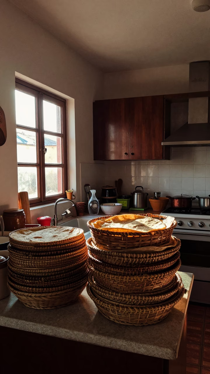The Late Afternoon Light on Kitchen Scene in Mexico City in in Mexico City, Mexico