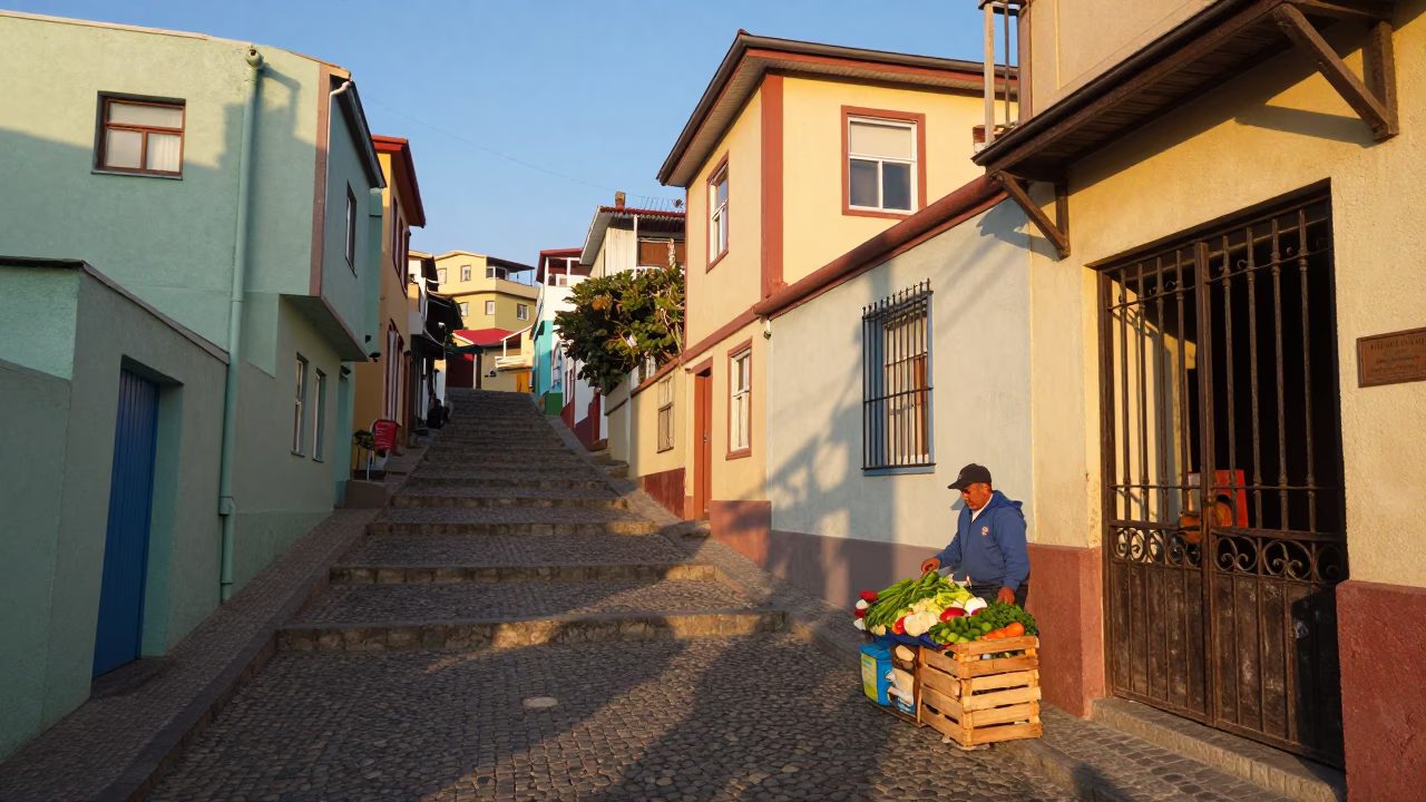 The Late Afternoon Light on Late Afternoon in Valparaiso in in Valparaiso, Chile