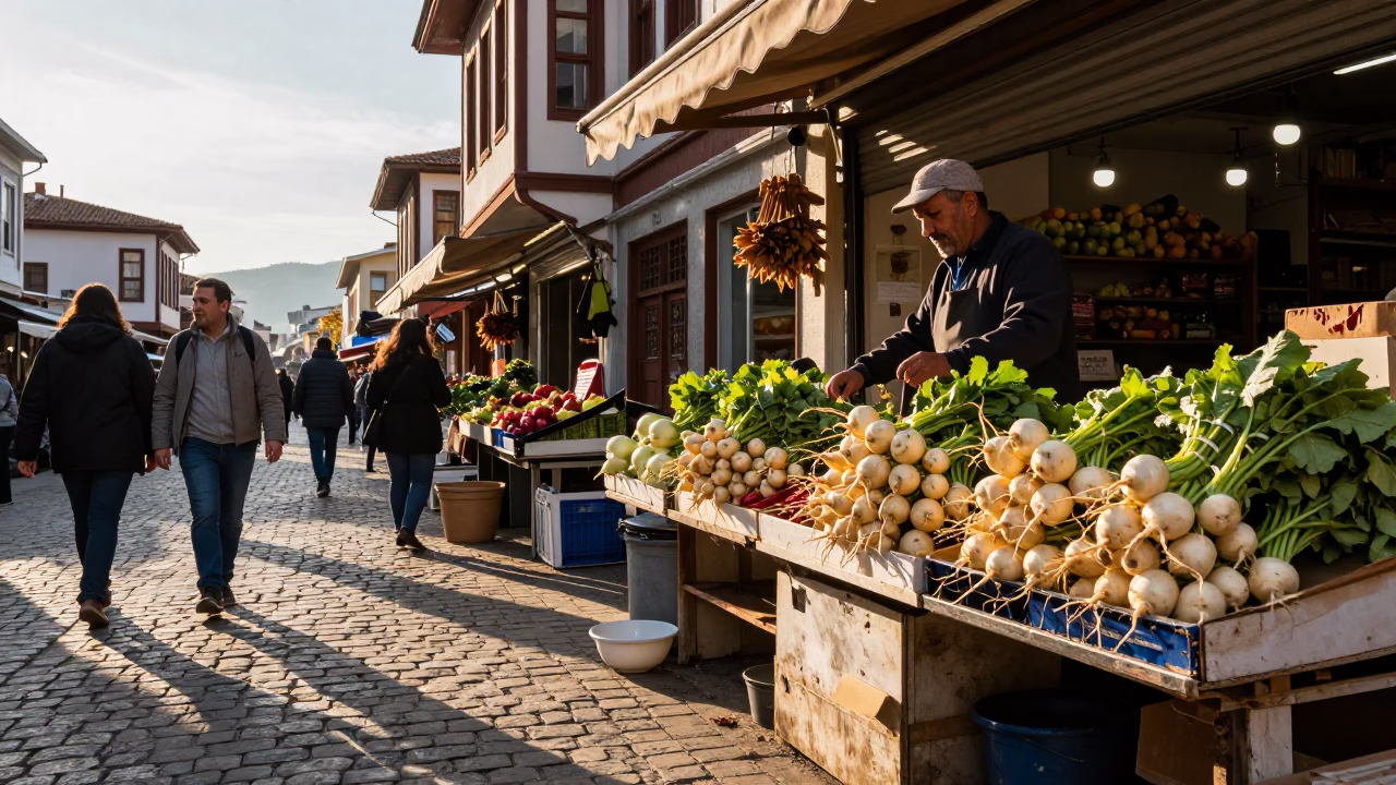 The Late Afternoon Light on Market Stall in Izmir in in Izmir, Turkey