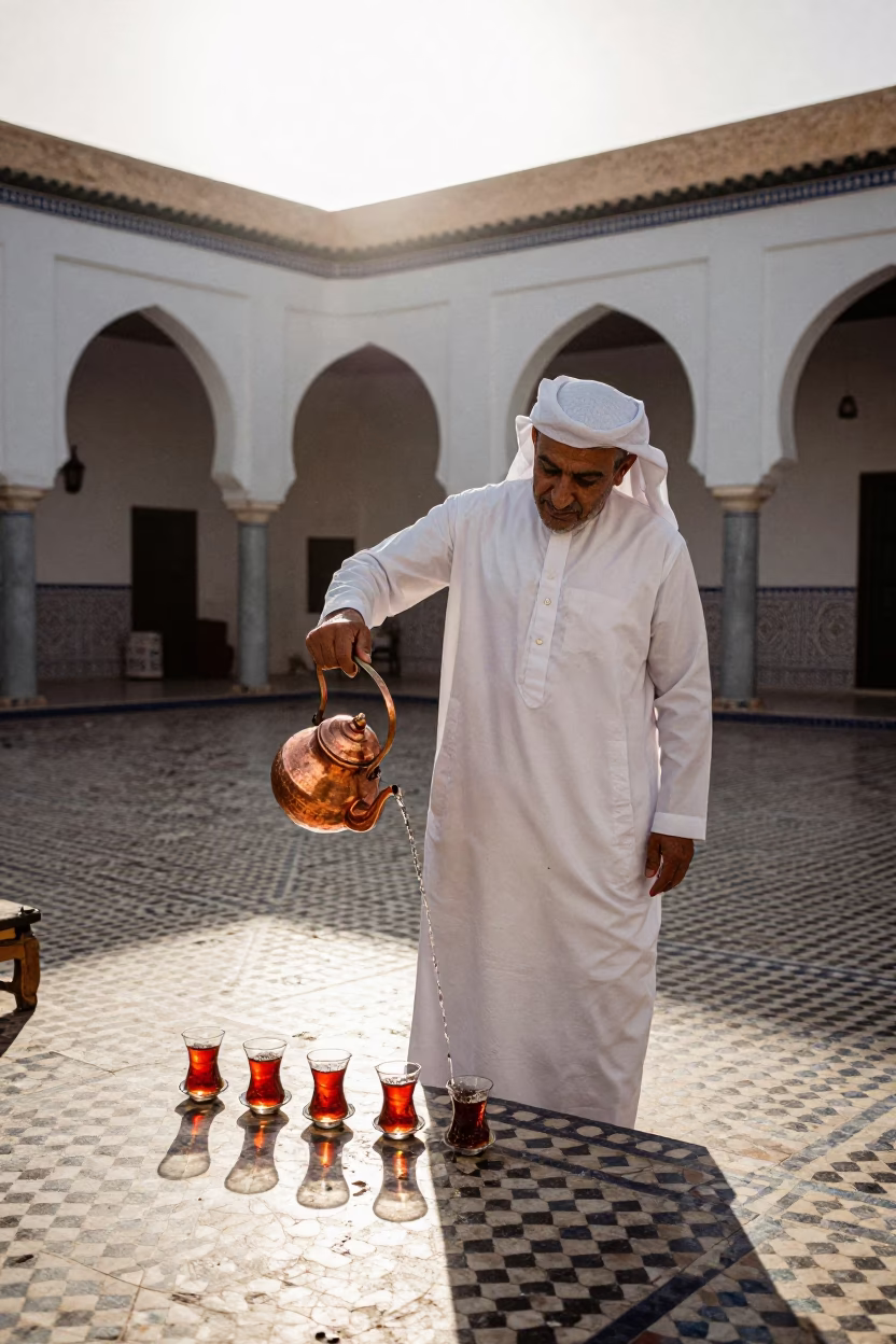 The Late Afternoon Light on Mint Tea in Tunis in in Tunis, Tunisia