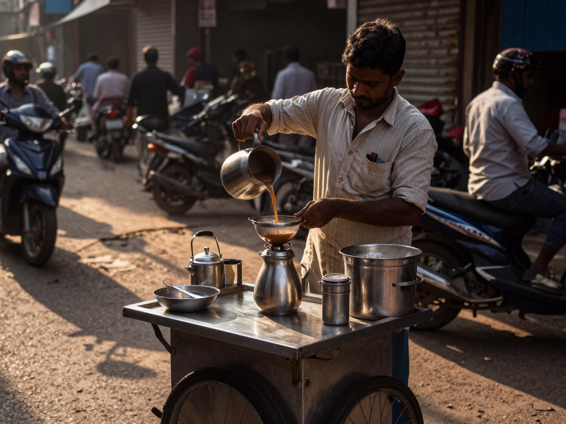 The Late Afternoon Light on Preparing Chai in Mumbai in in Mumbai, India