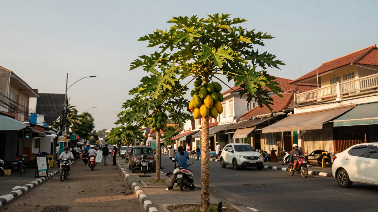 The Late Afternoon Light on Street Scene in Denpasar in in Denpasar, Indonesia