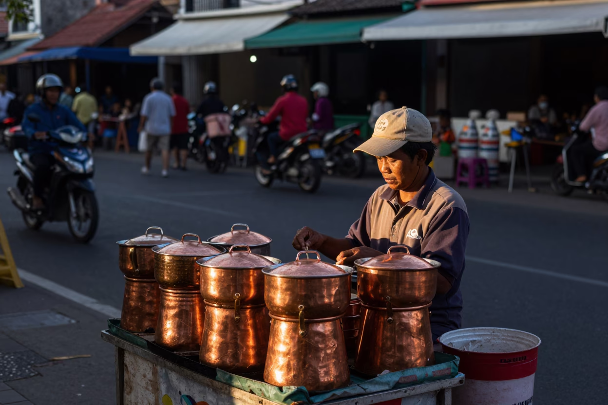 The Late Afternoon Light on Street Scene in Denpasar in in Denpasar, Indonesia
