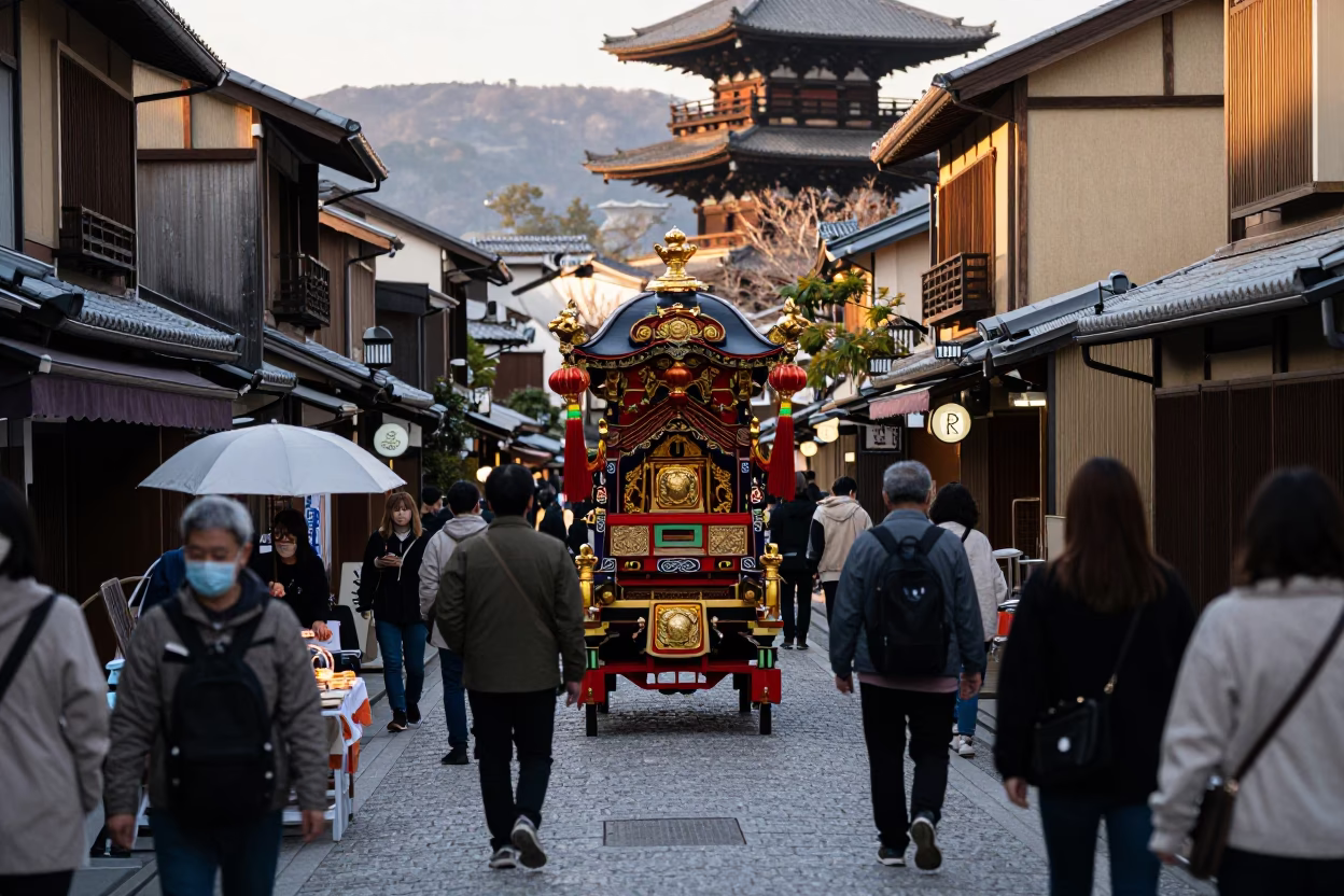 The Late Afternoon Light on Street Scene in Kyoto in in Kyoto, Japan