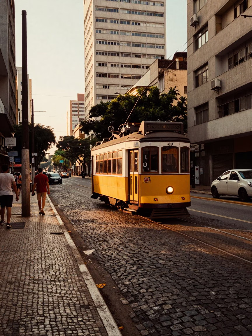 The Late Afternoon Light on Street Scene in São Paulo in in São Paulo, Brazil