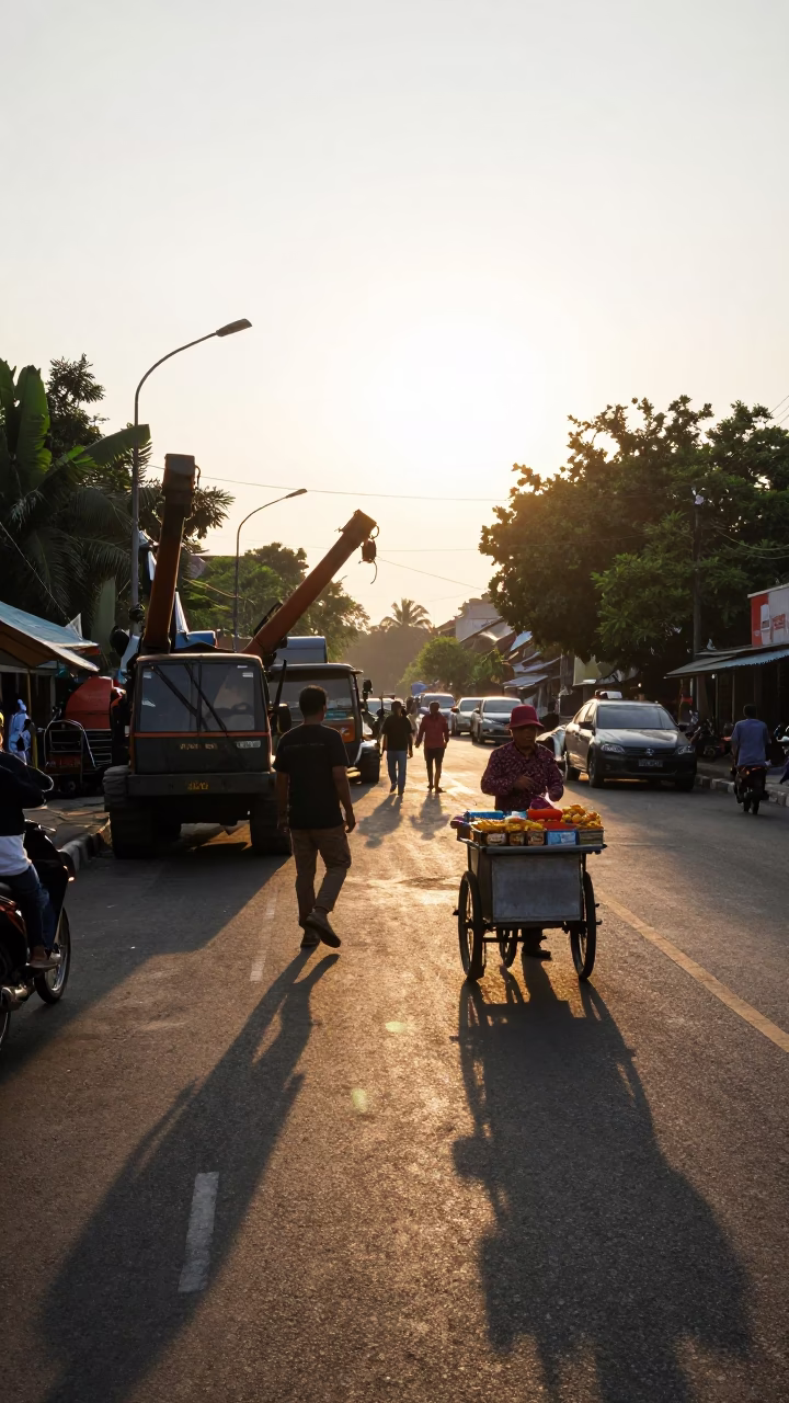 The Late Afternoon Light on Street Scene in Surabaya in in Surabaya, Indonesia