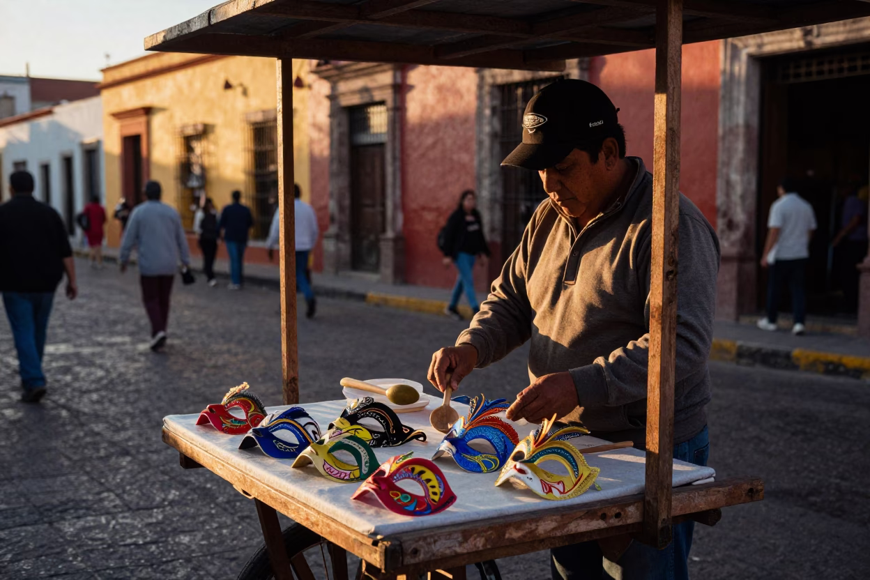 The Late Afternoon Light on Street Vendor in Merida in in Merida, Mexico
