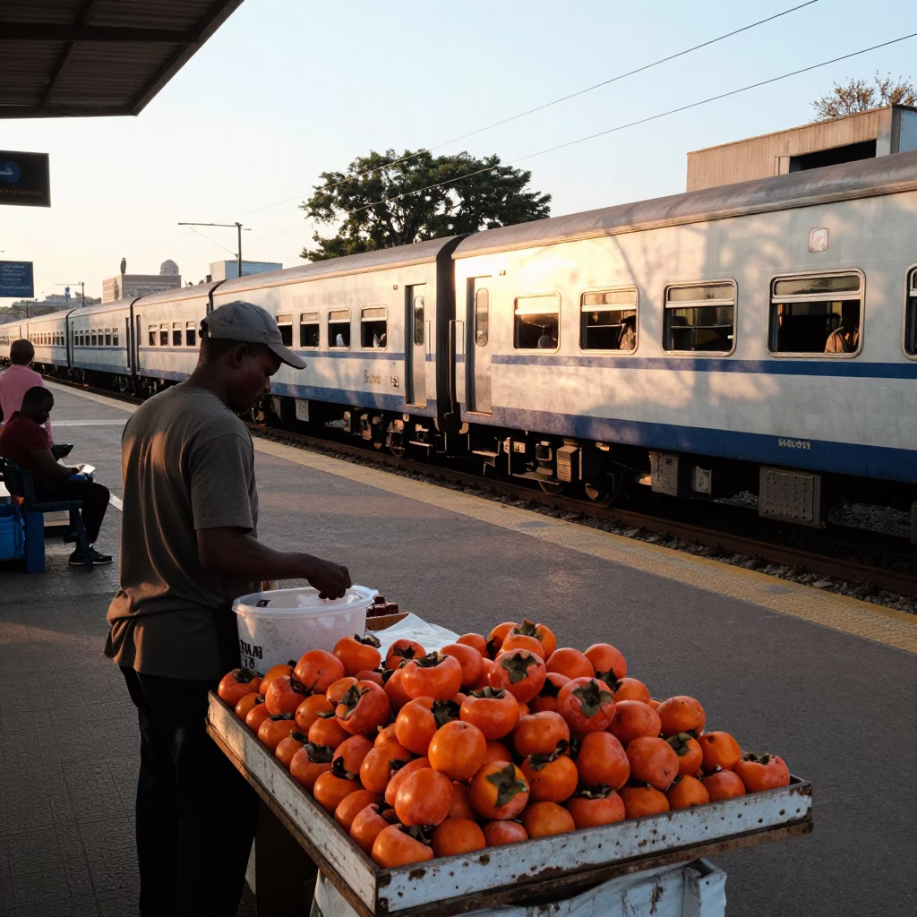 The Late Afternoon Light on Train Arrival in Johannesburg in in Johannesburg, South Africa