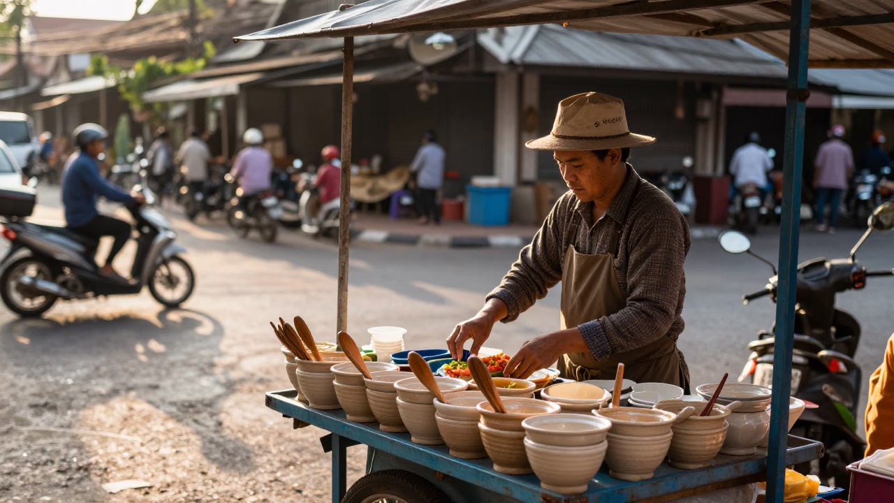 The Late Afternoon Light on Vendor Scene in Chiang Mai in in Chiang Mai, Thailand